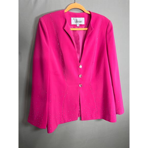 Ms Divine Vintage Pink Rhinestones Size 14 Blazer Elegant Business Office Chic